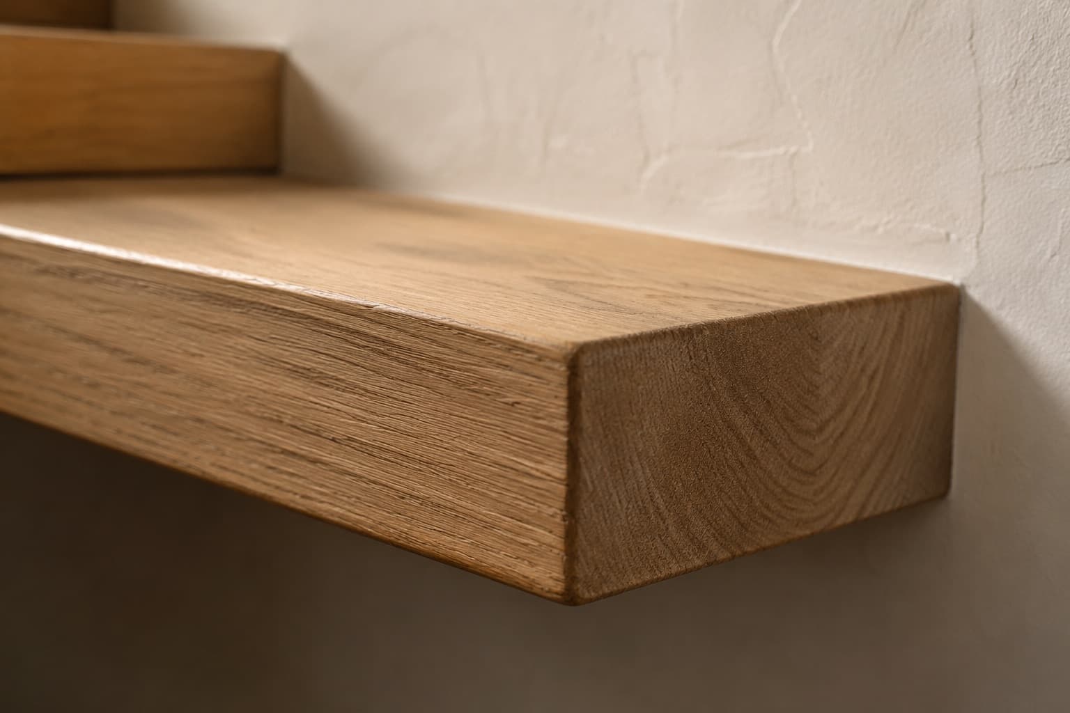 Chunky oak treads with a softly rounded nose.